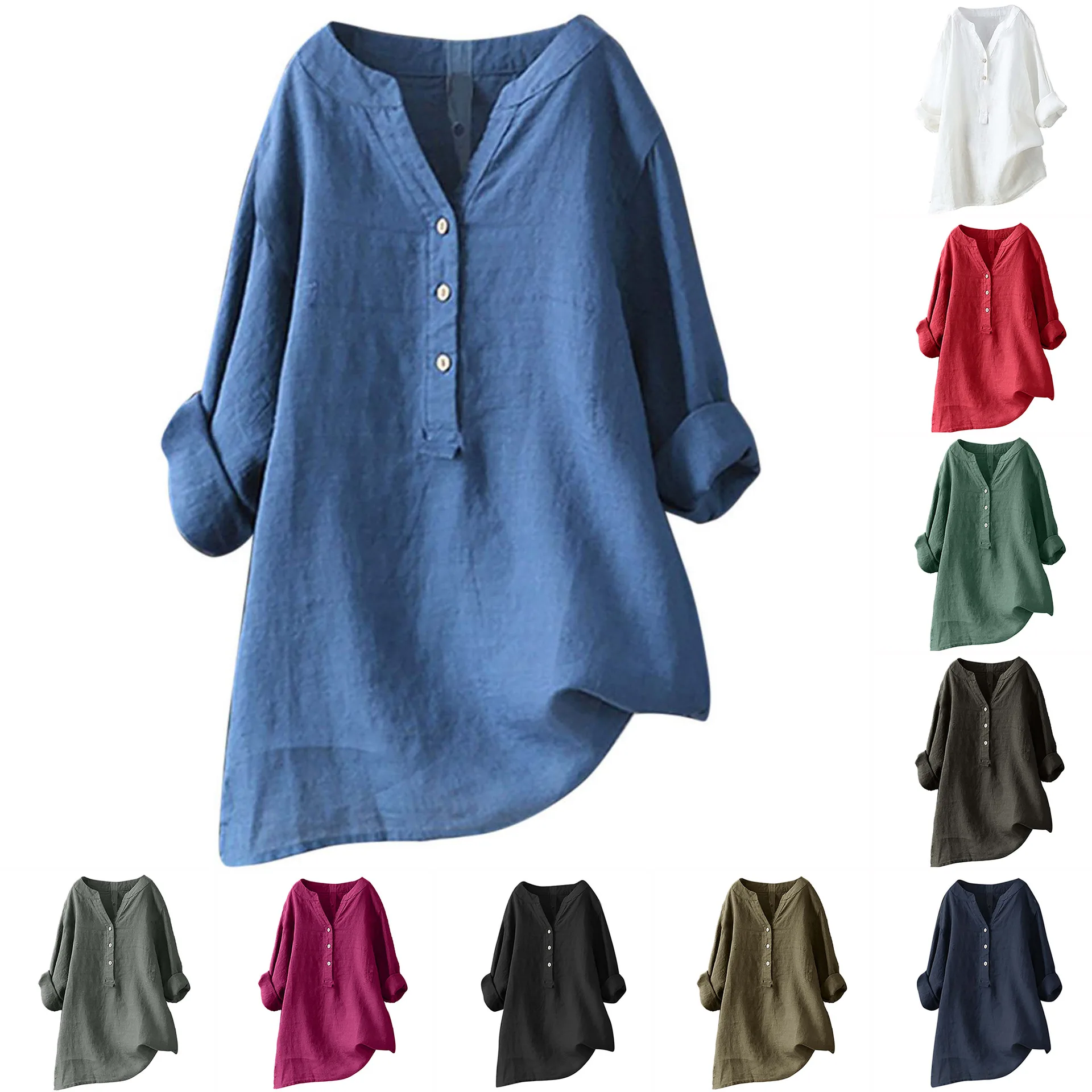 Casual Loose Linen Shirt Dress - بلوزة قطنية وكتانية للجنسين، قميص ربيعي