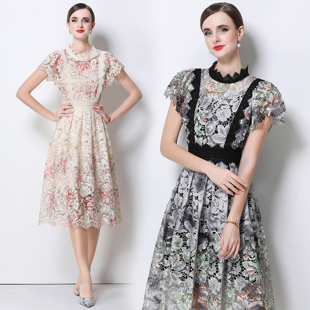 فستان ميدي أنيق بتطريز دانتيل  - مراجعة French Vintage Floral Midi Dress وسعره