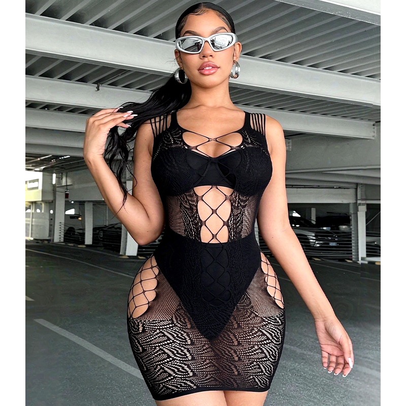 ملابس نوم نسائية مثيرة، فستان  - مراجعة Sexy Mesh Sheer Bodycon Dress وسعره