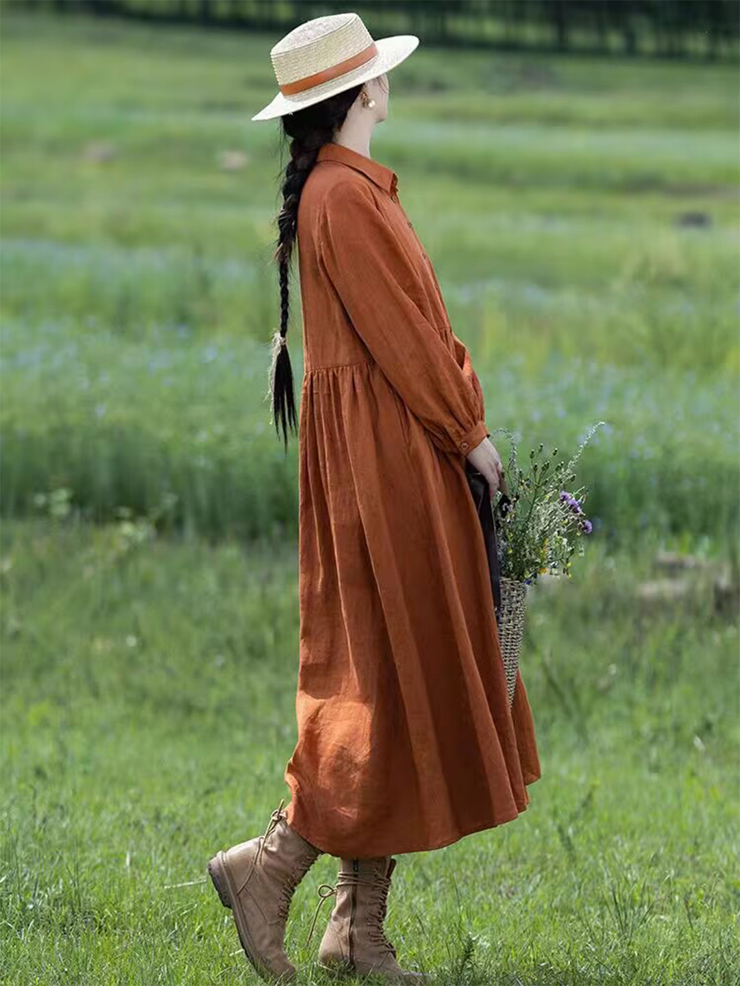 فستان ماكسي نسائي من الكتان با - مراجعة Casual Loose Linen Shirt Dress وسعره
