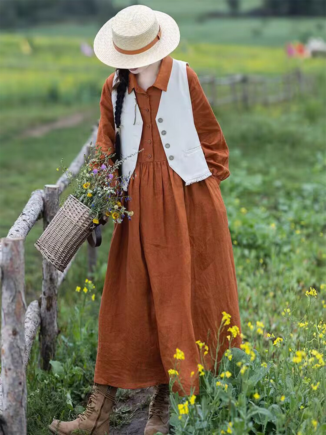 فستان ماكسي نسائي من الكتان با - مراجعة Casual Loose Linen Shirt Dress وسعره
