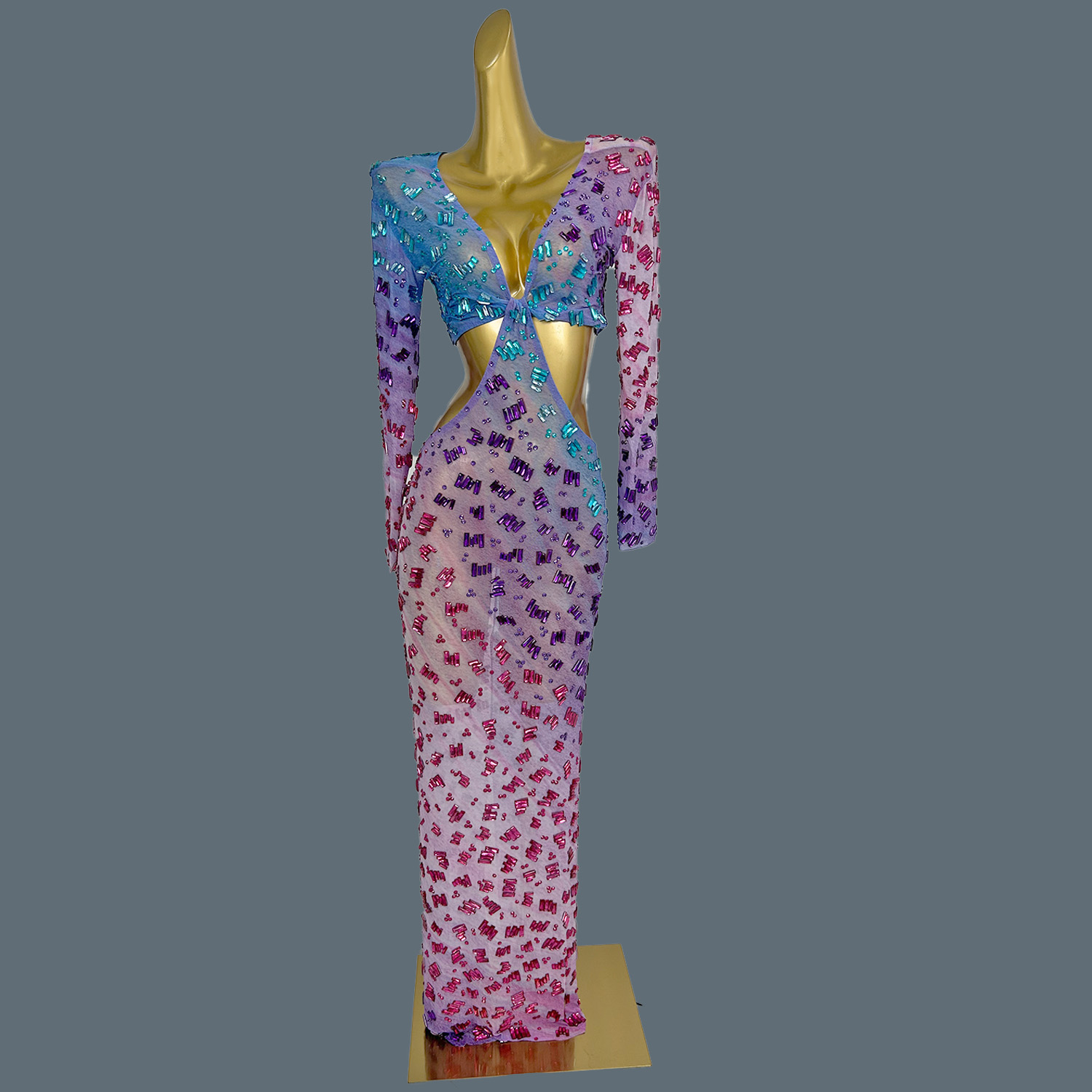 فستان طويل بياقة V عميقة مزين  - مراجعة Sparkly Rhinestone Club Party Dress وسعره