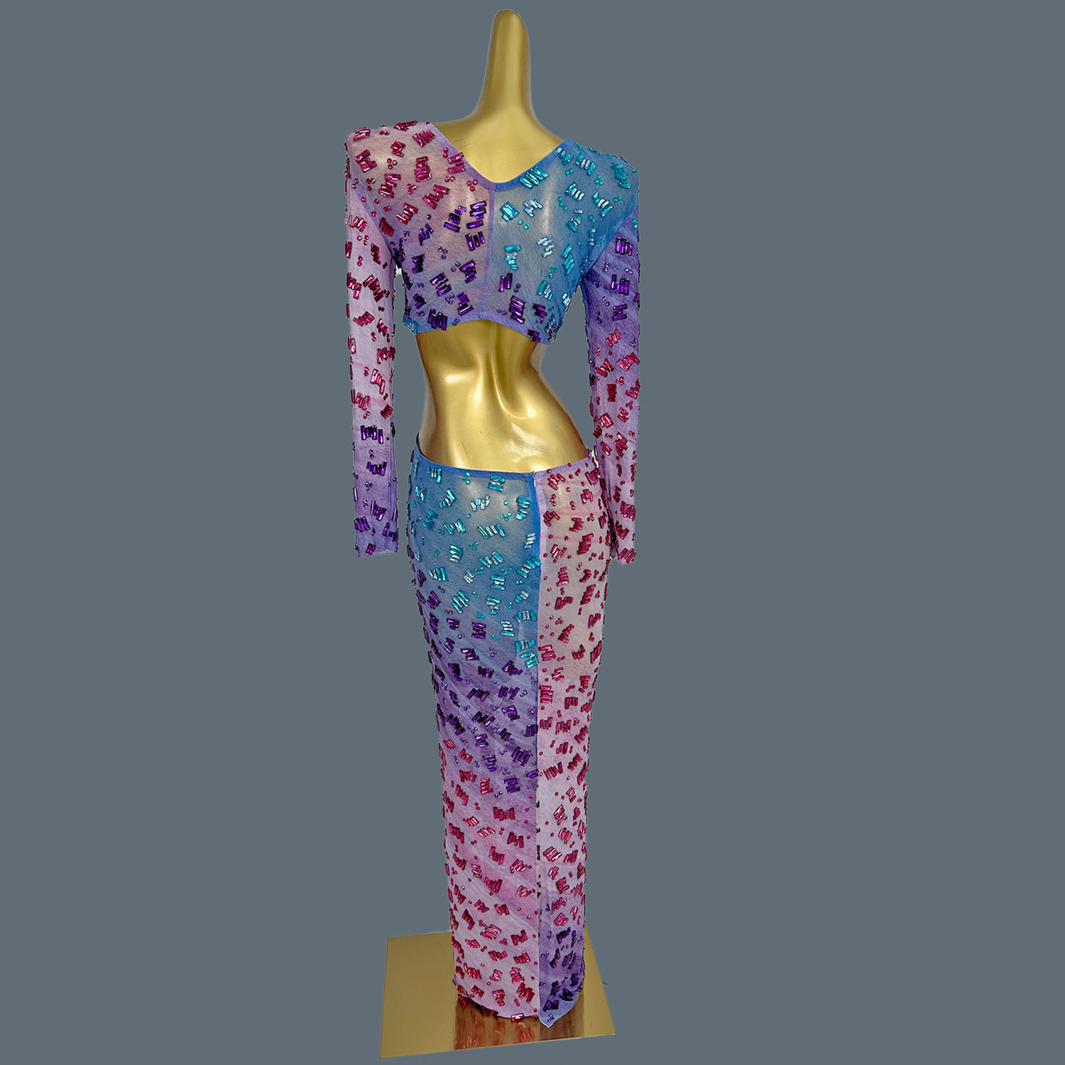 فستان طويل بياقة V عميقة مزين  - مراجعة Sparkly Rhinestone Club Party Dress وسعره